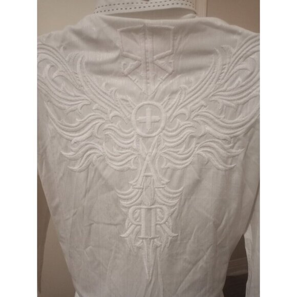 ROAR Buckle Enough Excuses Mens White Embroidered Long Sleeve Button Shirt Large - Picture 7 of 15